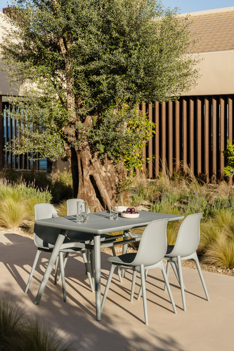Rectangular table set 135x80 cm and 4 garden chairs in polypropylene Scand - Green Khaki