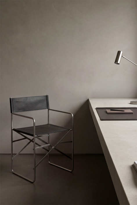 Dravena folding director's chair in leather and stainless steel - Black
