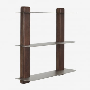 80 Cm Wall Shelf In Mango Wood And Stainless Steel Serbian Dark Handle Wood - Sklum