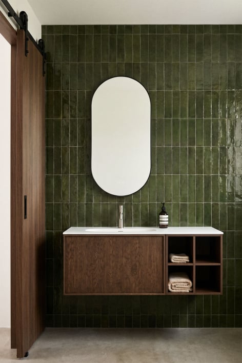 Suspended 120x50 cm wooden bathroom furniture set with integrated sink Endika