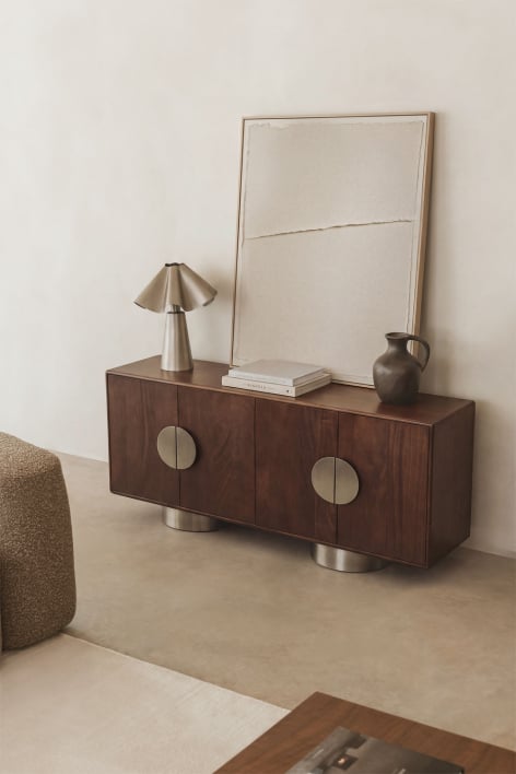Rectangular sideboard 160x40 cm in mango wood and stainless steel Melisand