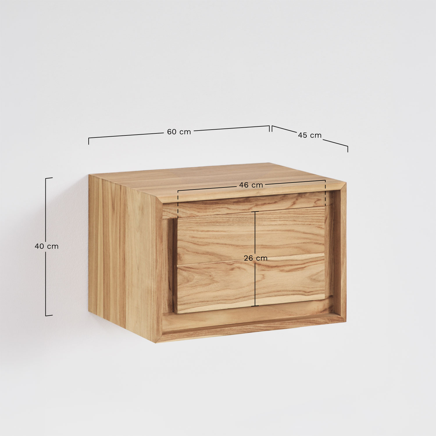 Jabari 60x45 cm suspended teak wood bathroom furniture set, MEASURES