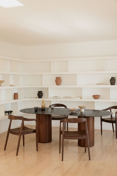 Oval dining table 220x110 cm in tempered glass and MDF Asgri
