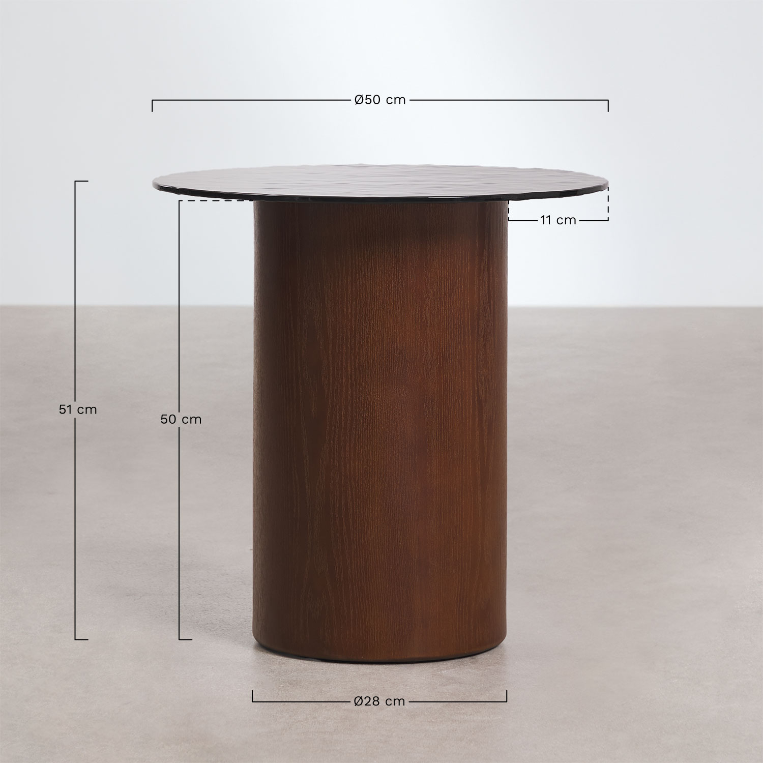 Round side table Ø50 cm in tempered glass and MDF Asgri, MEASURES