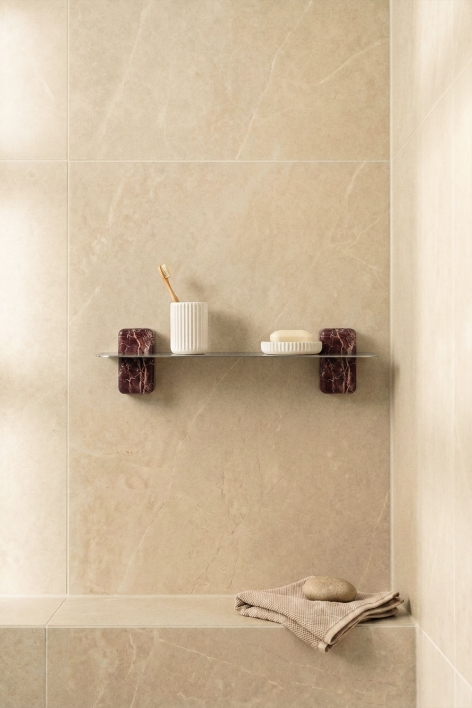 Wall-mounted bathroom shelf in stainless steel and cherry gold red marble 80 cm Serbian