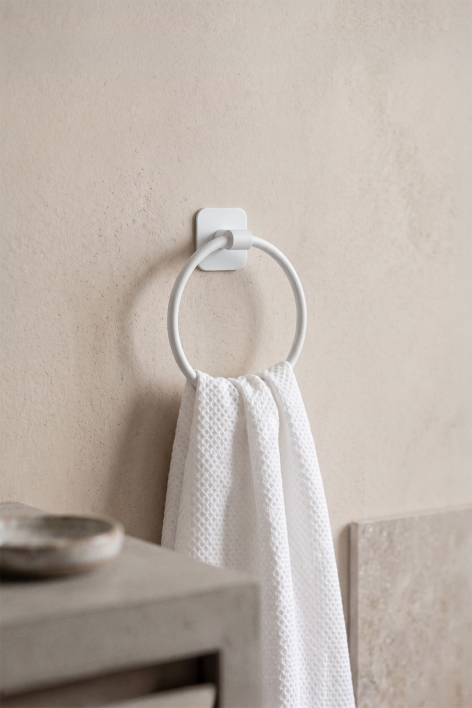 Ondreli white stainless steel adhesive wall-mounted towel rail, Ø15 cm, for the bathroom