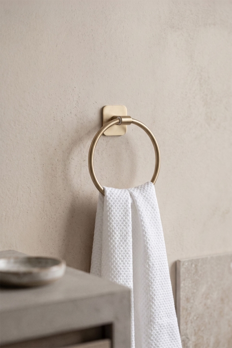Ondreli self-adhesive wall-mounted towel rail, Ø15 cm, for the bathroom, in brushed gold stainless steel - Brushed Gold