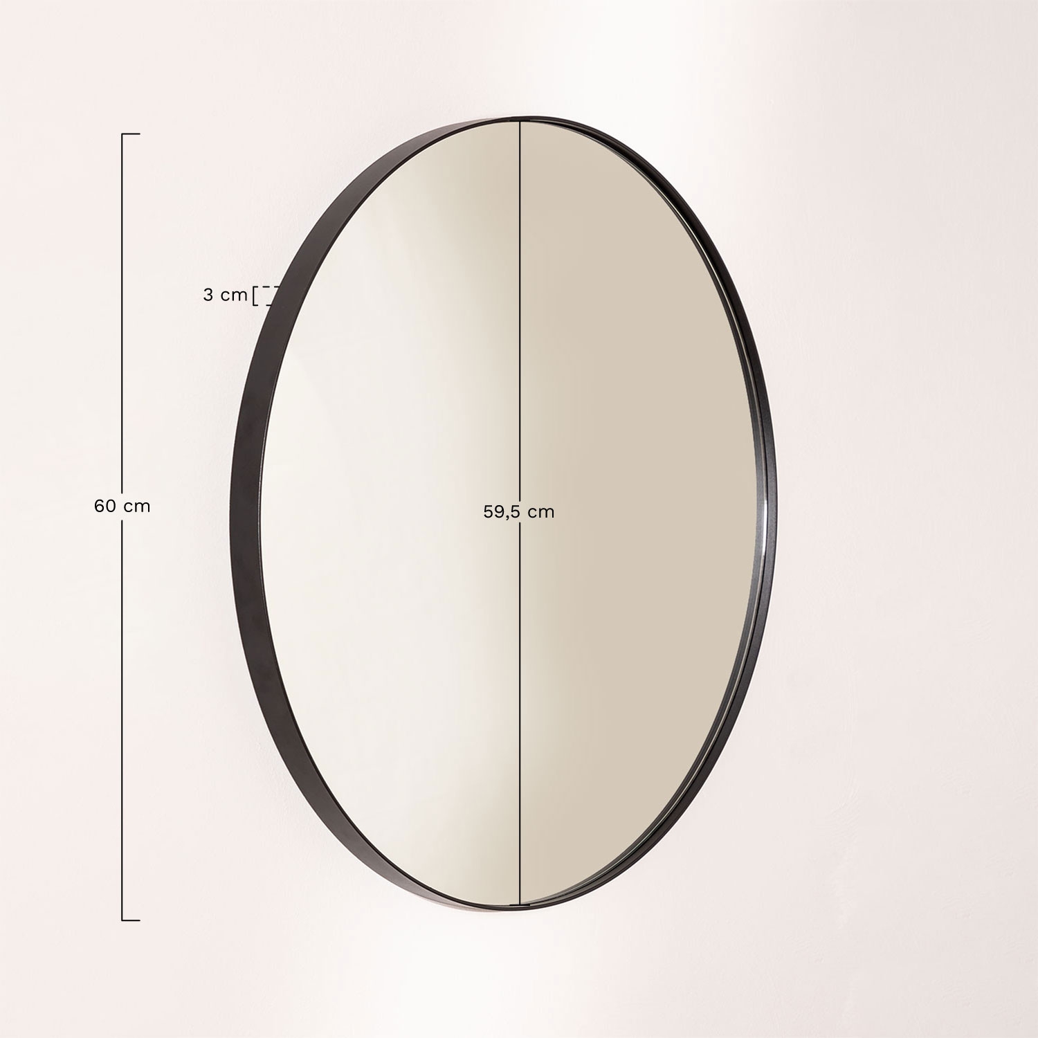 Round wall mirror Ø60 cm in metal Gon, MEASURES