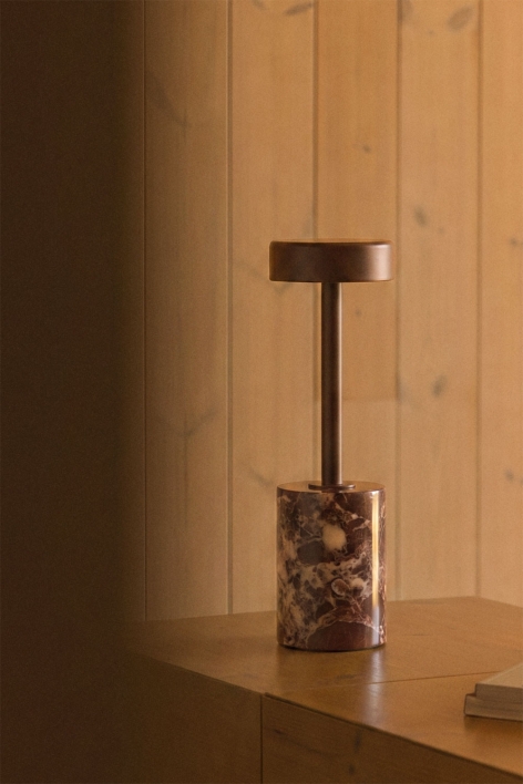 Wireless LED table lamp in iron and natural stone Arianny - Red Marble Cherry Gold