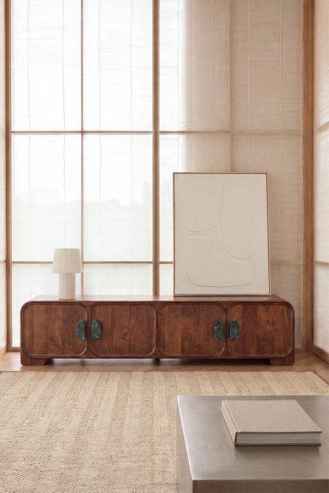 Kivalina TV cabinet in mango wood and natural stone