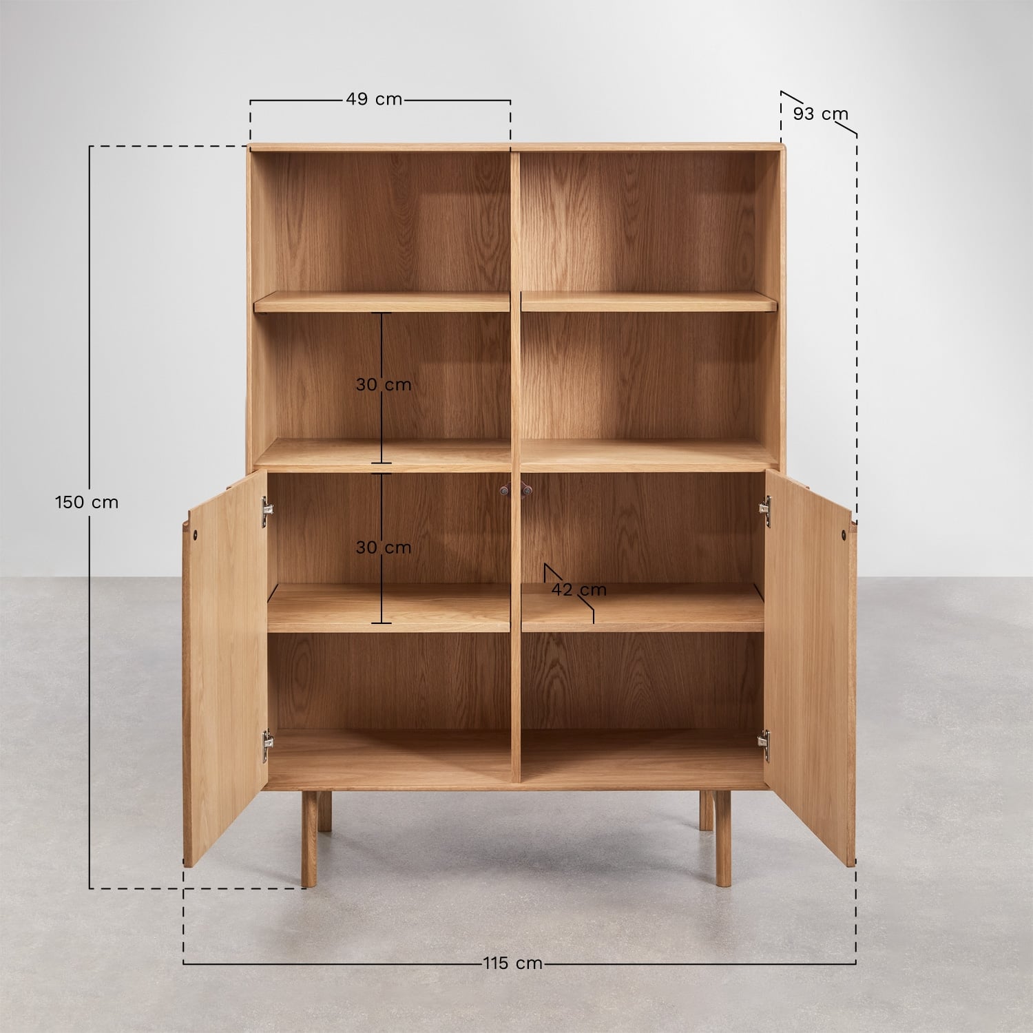 Tall sideboard in Treveris oak wood, MEASURES