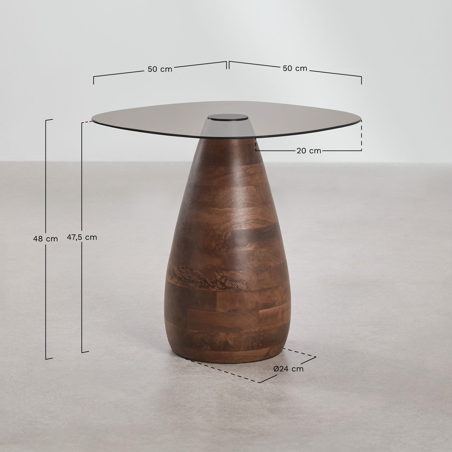 Set of 2 square tempered glass Mariana coffee tables, MEASURES