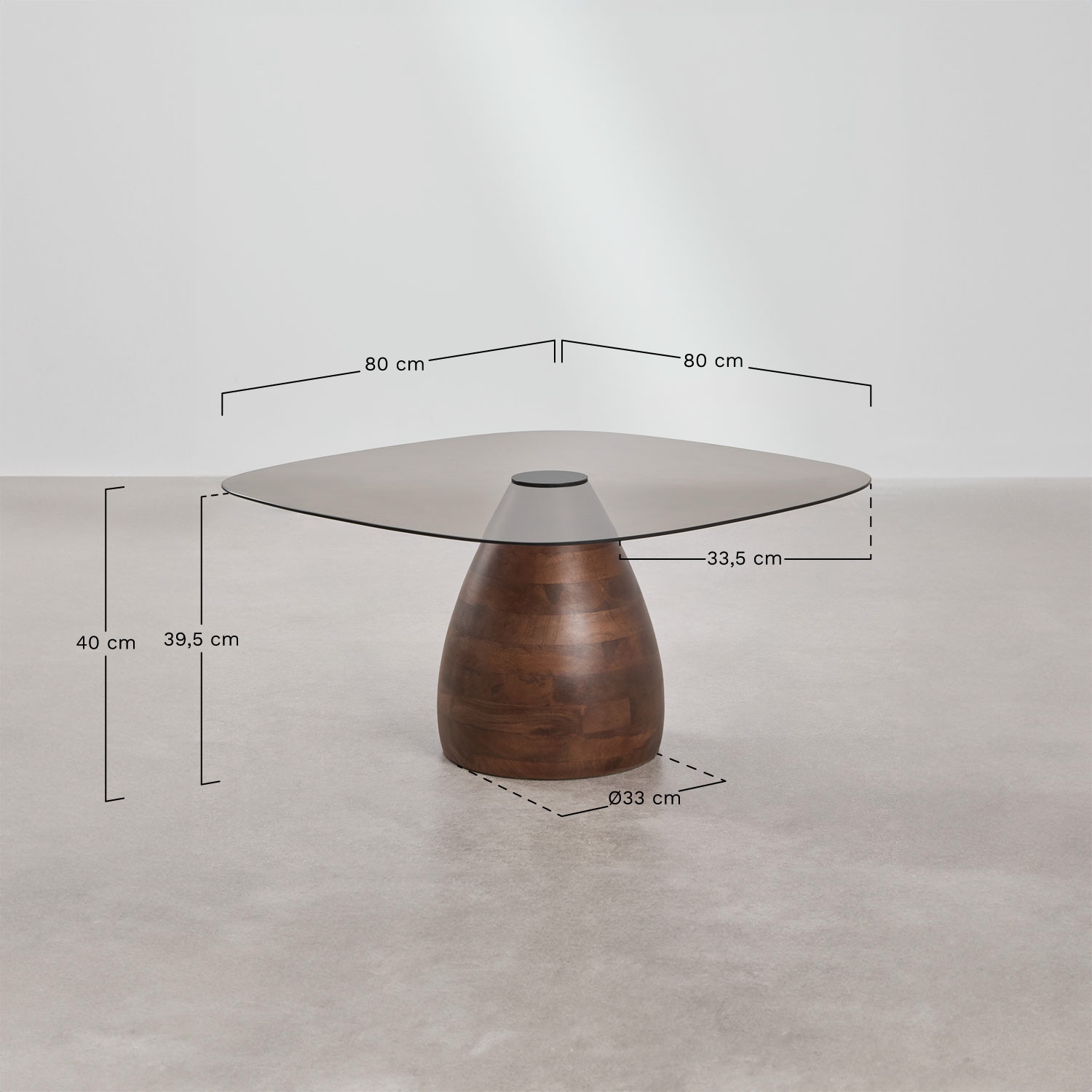 Set of 2 square tempered glass Mariana coffee tables, MEASURES