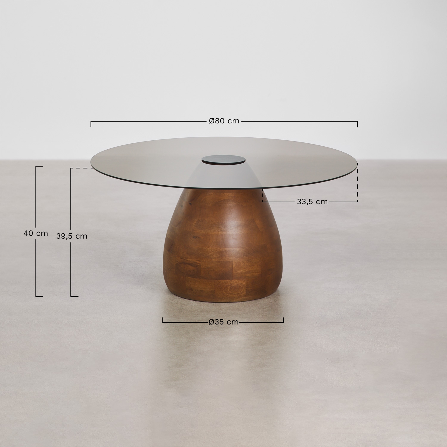 Set of 2 round tempered glass Mariana coffee tables, MEASURES