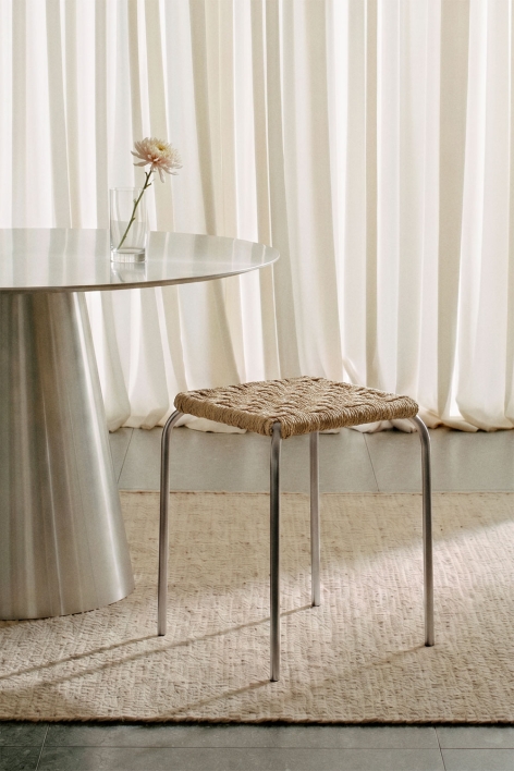 Stackable 45 cm low stool in stainless steel Narnial - Stainless steel - Jute