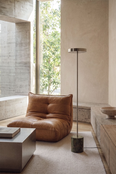 Isasia LED floor lamp in stainless steel and natural stone