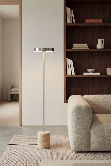 Isasia LED floor lamp in stainless steel and natural stone - Travertine