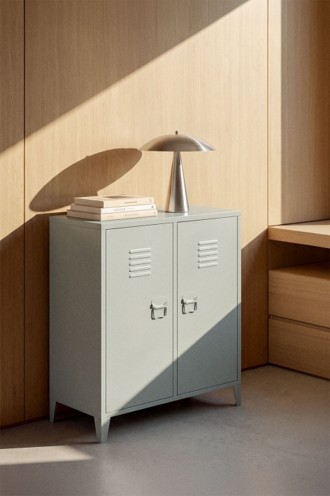 Rectangular locker sideboard 80x40 cm 2-door in khaki green steel Pohpli