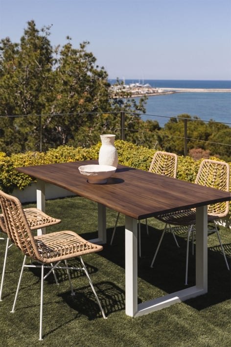 Rectangular garden table 180x90 cm in acacia wood and steel Maupi - Gardenia White