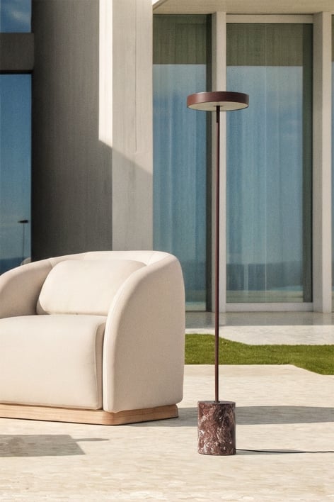 Isasia LED outdoor floor lamp in stainless steel and natural stone