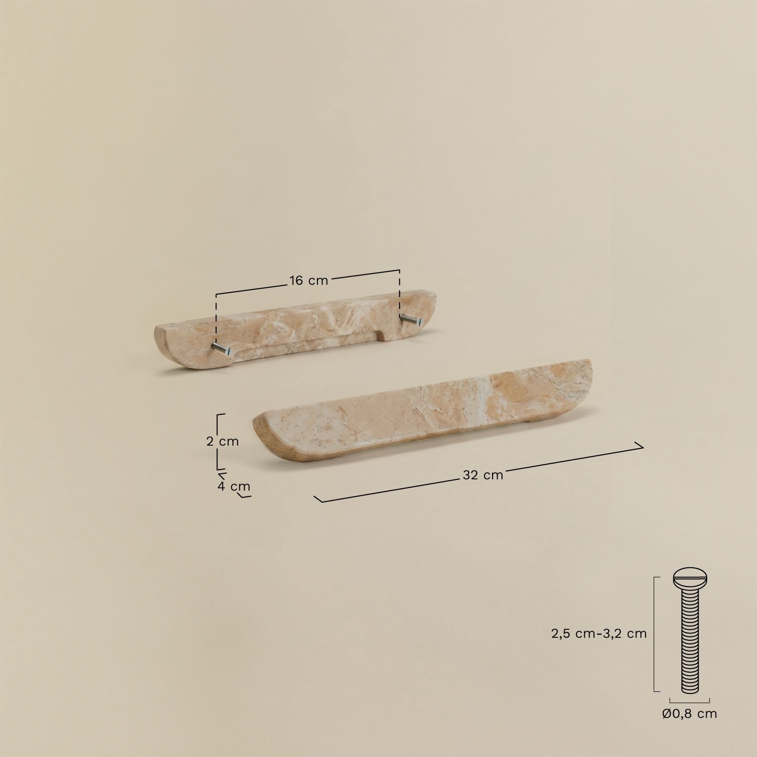 Pack of 2 natural stone handles Tinesla, MEASURES
