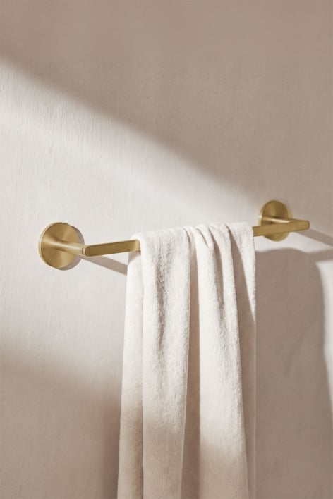 Adhesive wall-mounted towel rail with 30 cm bar for bathroom in brushed gold stainless steel Caldrumi - Brushed Gold