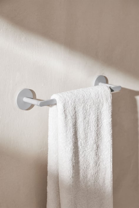 Adhesive wall-mounted towel rail with 30 cm bar for bathroom in white stainless steel Caldrumi
