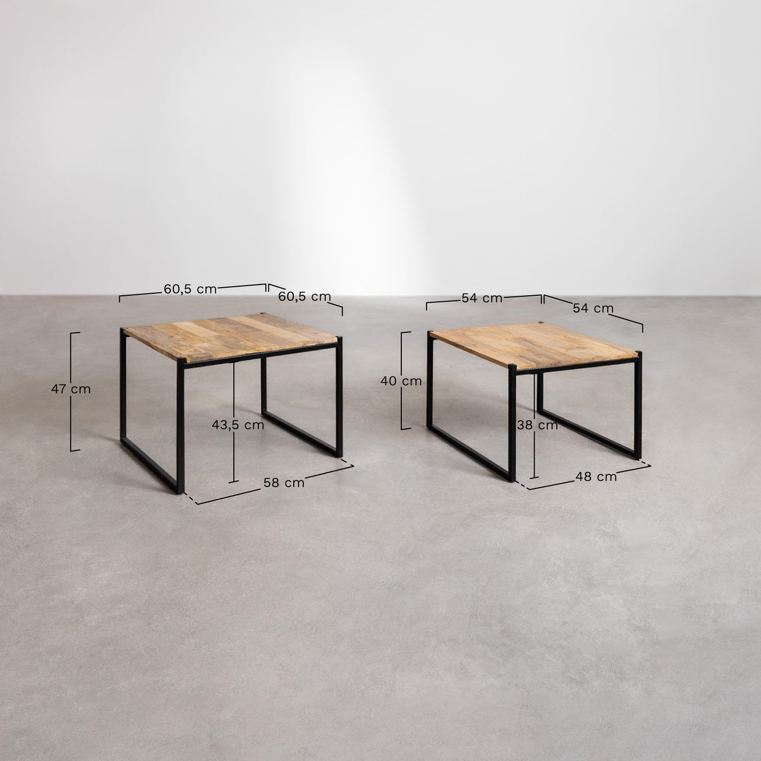 Square nesting coffee tables in mango wood Emet, MEASURES