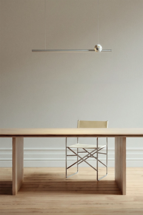 Linear LED 100 cm pendant ceiling lamp in natural stone and iron Lanuvio