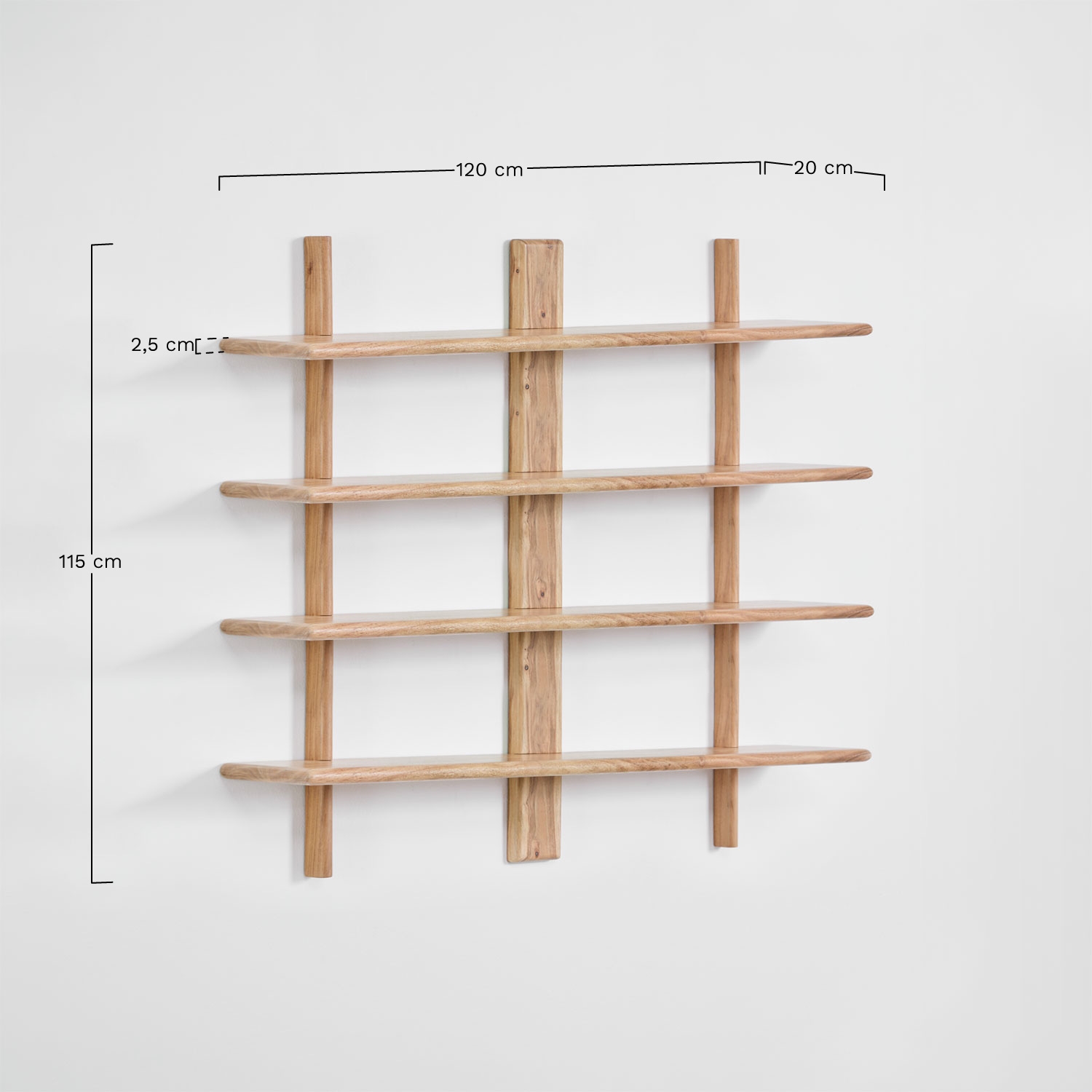 Erisu acacia wood wall shelf ↔︎120 cm, MEASURES