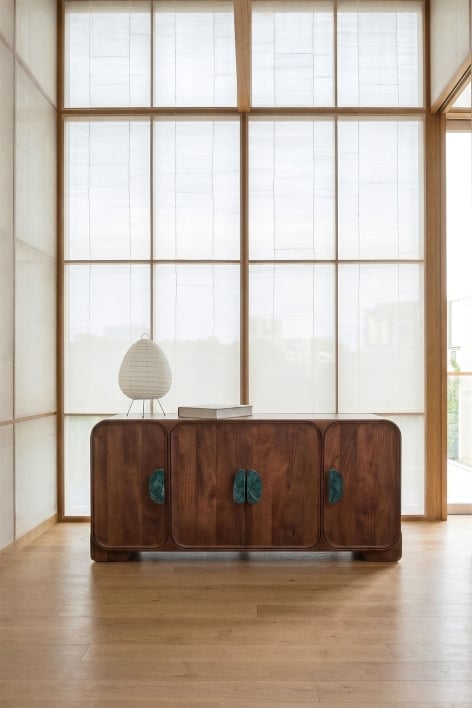 Sideboard 160x45 cm in mango wood and Kivalina natural stone