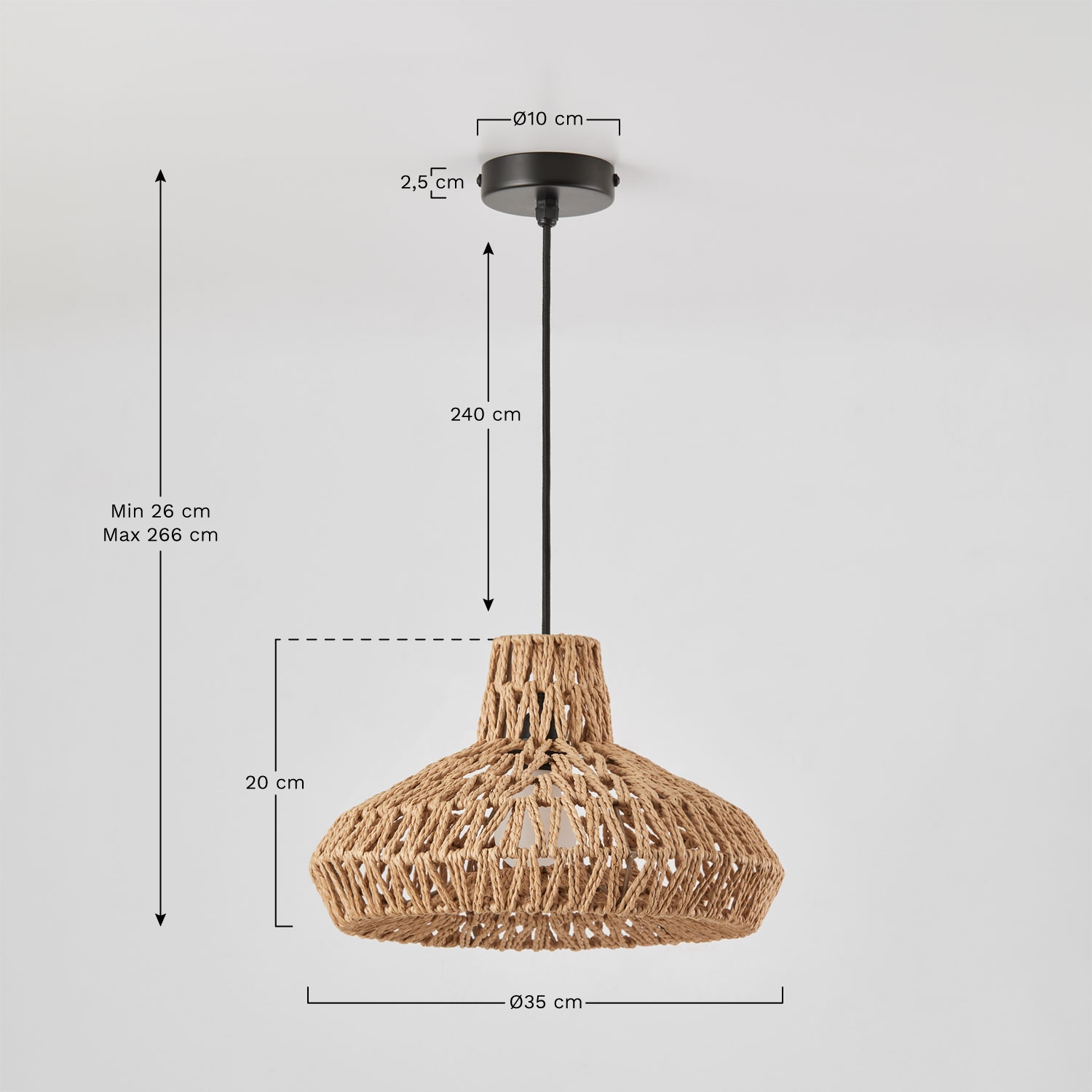 Maslany braided paper ceiling lamp, MEASURES