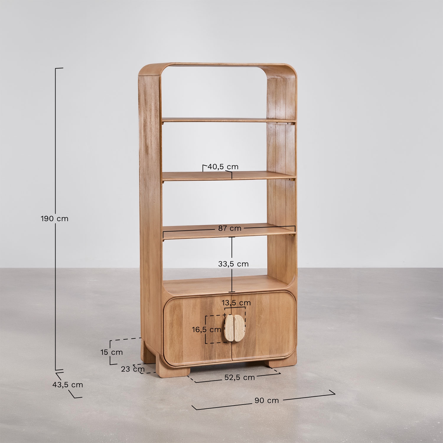 190 cm shelf in mango wood and natural stone Kivalina, MEASURES