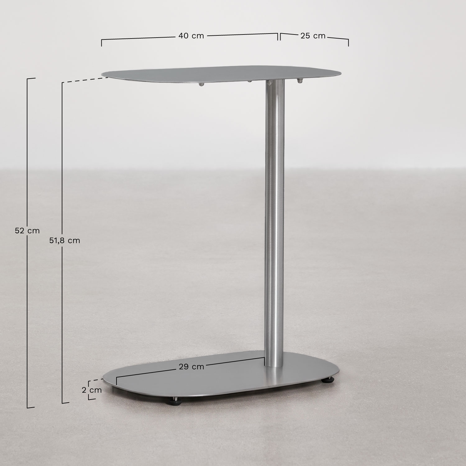 Geninda oval side table 40x25 cm in stainless steel, MEASURES