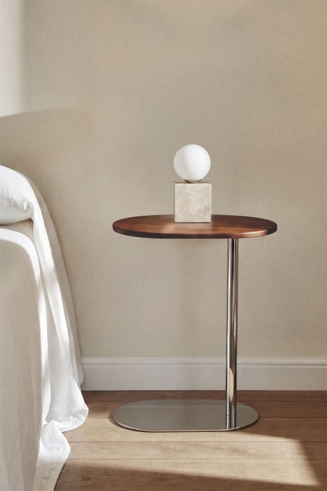 Lumair 45x25 cm stainless steel nightstand - Dark Handle Wood
