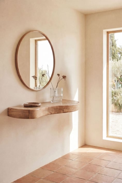 Nireimi acacia wood wall-mounted entryway console with storage - ↔︎ 90 cm