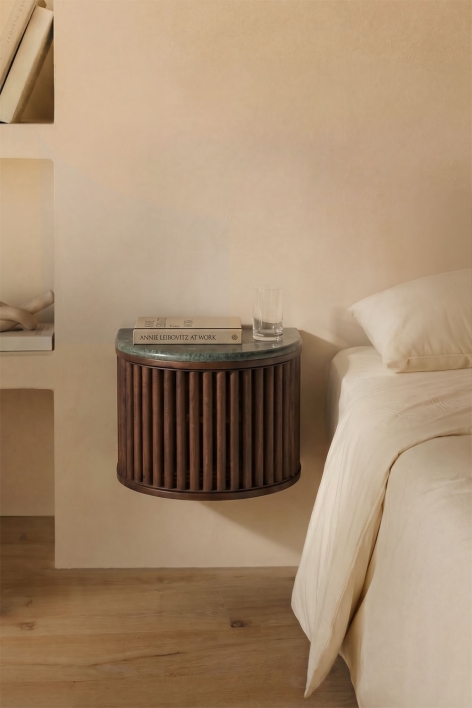 Floating nightstand 40x30 cm in mango wood and natural stone Talix