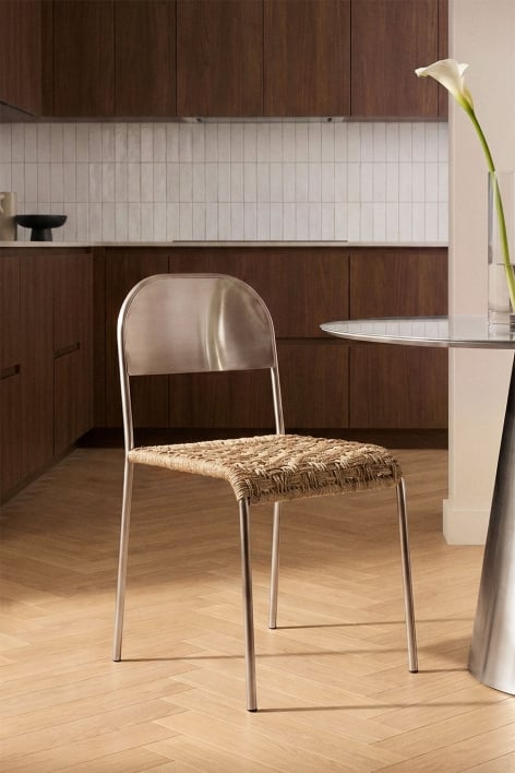 Narnial stainless steel dining chair - Stainless steel - Jute