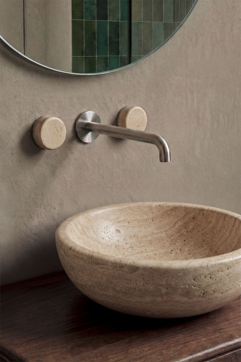 Gilstoin built-in basin mixer in brass and natural stone