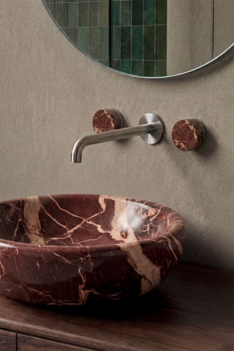 Gilstoin built-in basin mixer in brass and natural stone