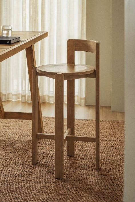 Noreli oak wood high stool - Brown Oak
