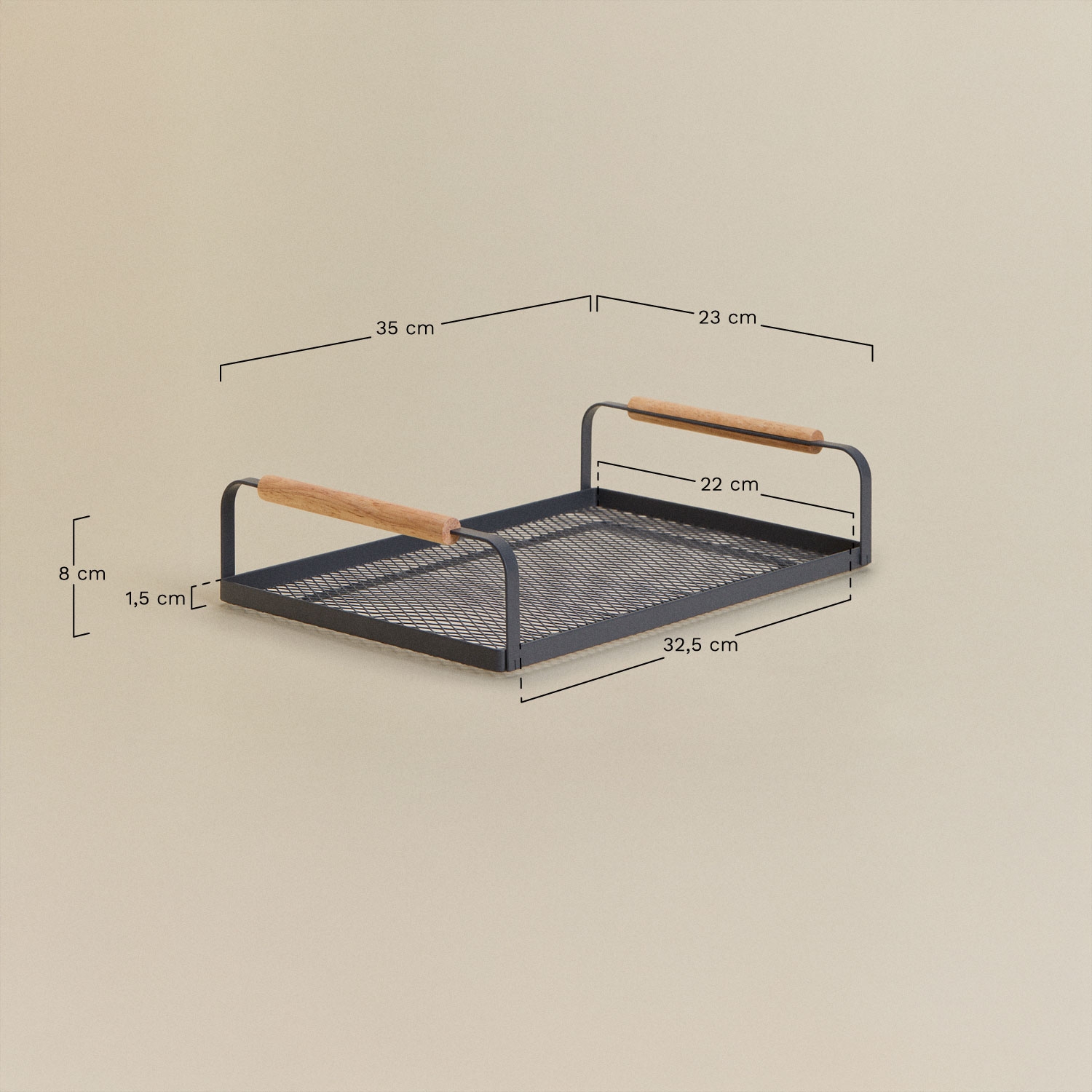 Zestei iron and rubberwood tray, MEASURES