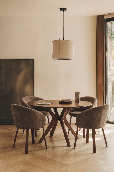 Round dining table Ø120 cm in MDF and Arnaiz rubber wood veneer - Dark Brown Wood