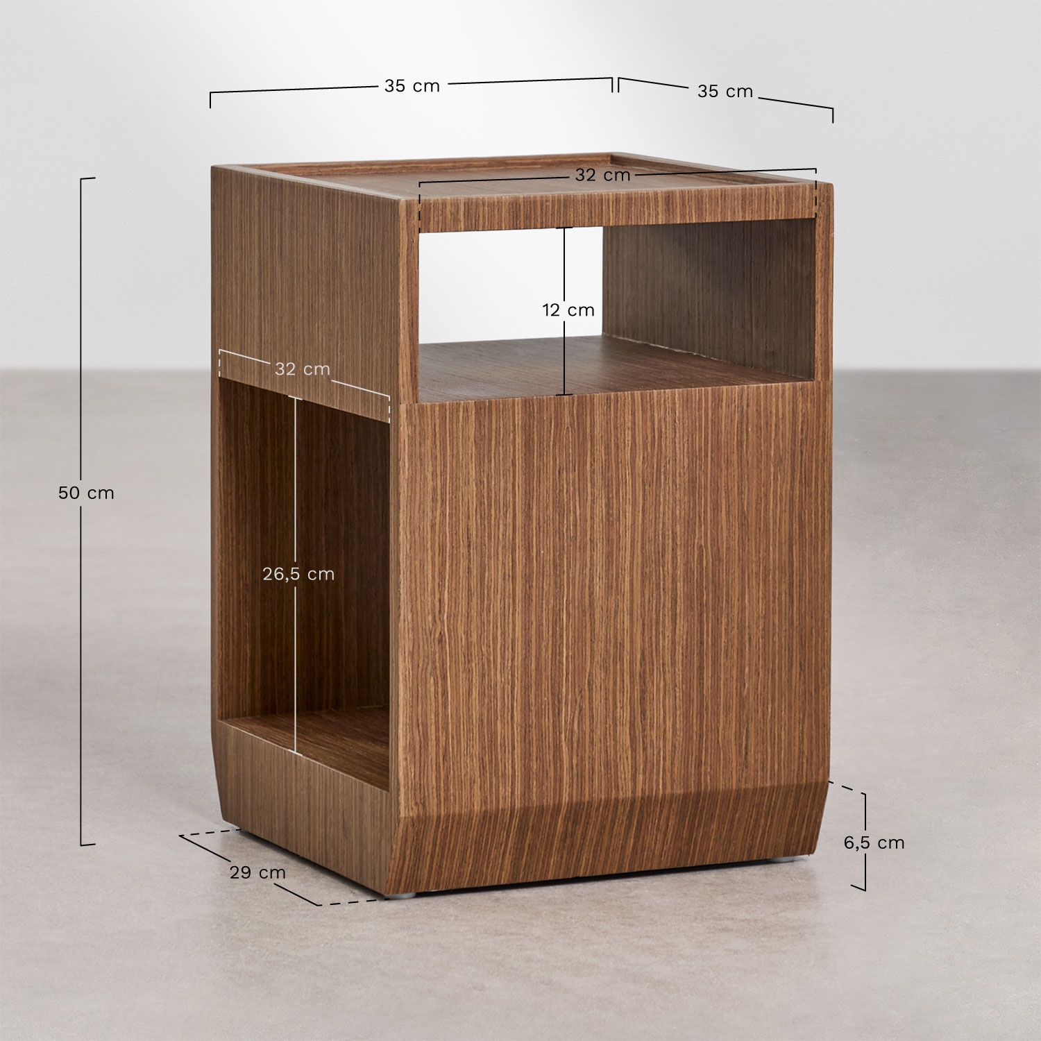 Square side table 35x35 cm in MDF and Brisbane veneer, MEASURES