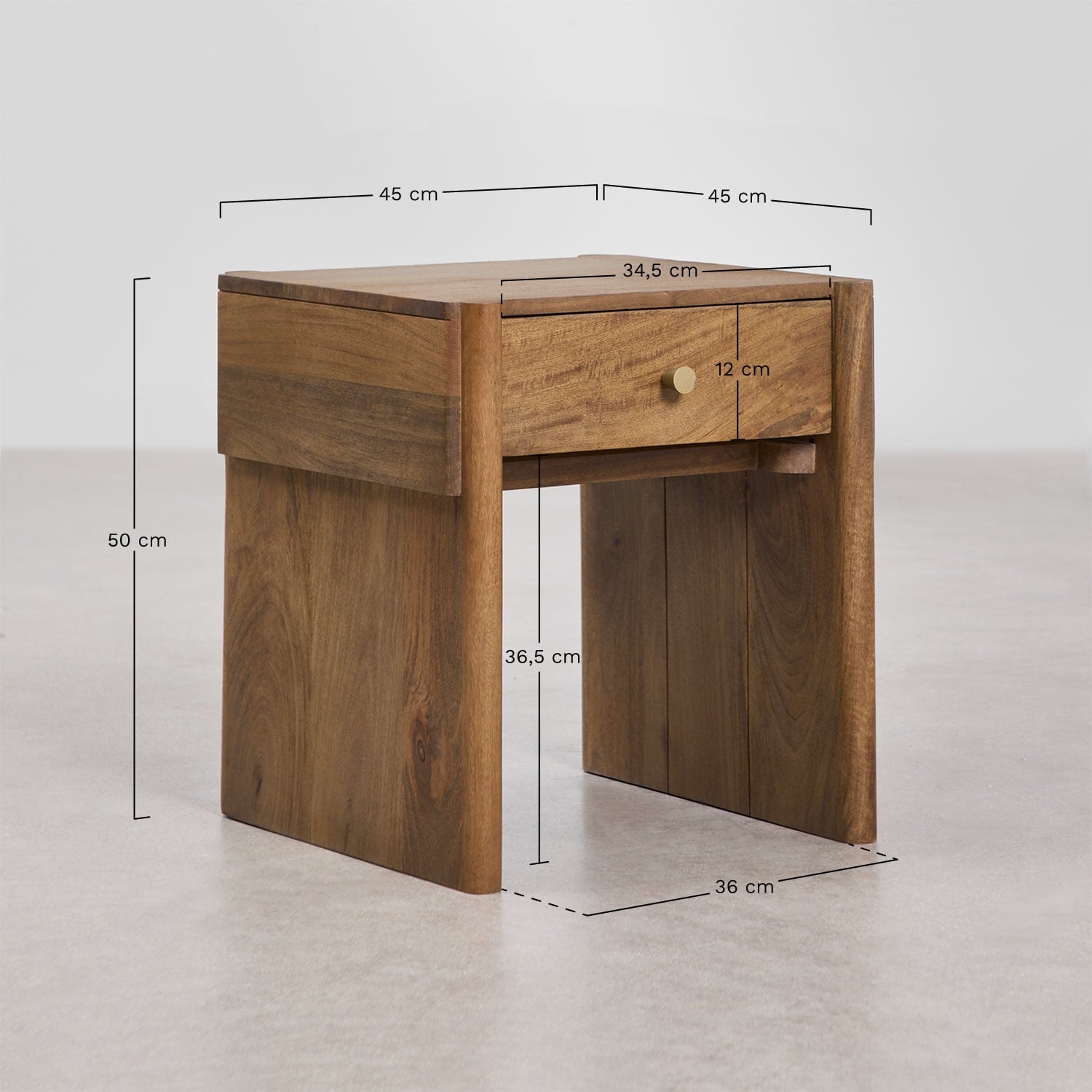 Antonela 2-piece mango wood nightstand set 45x45 cm, MEASURES