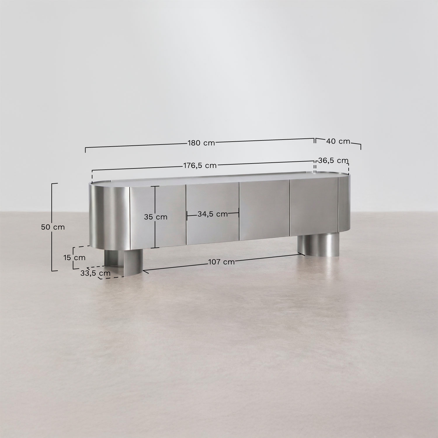 Luena stainless steel TV cabinet, MEASURES