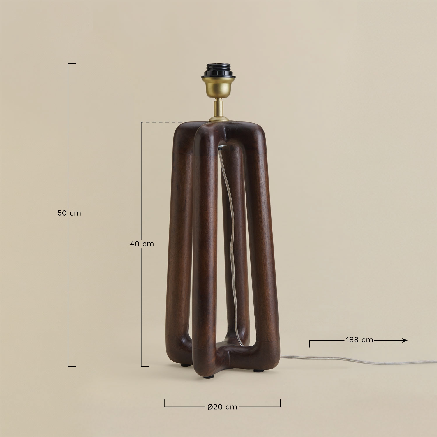 Lureva 40 cm mango wood table lamp base, MEASURES