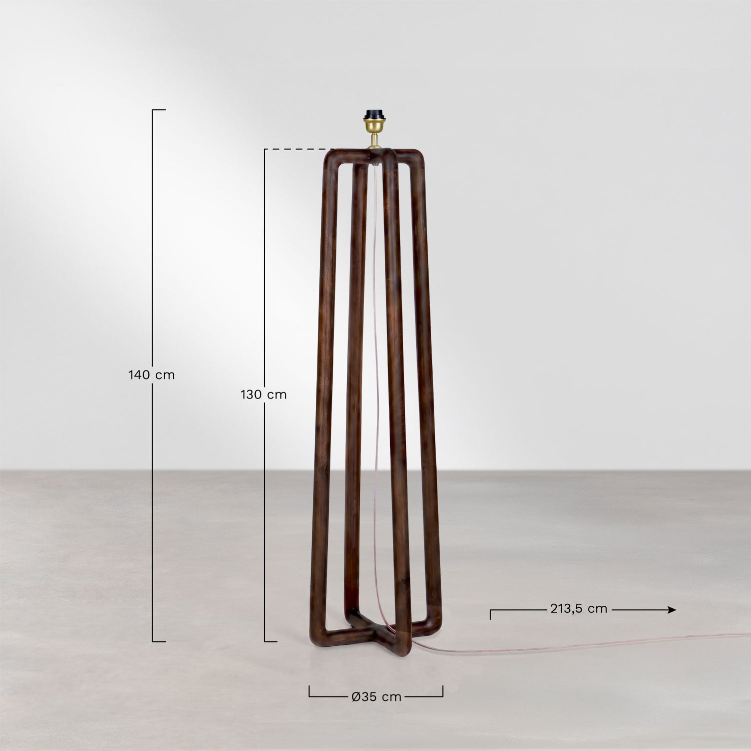 Lureva 130 cm mango wood floor lamp base, MEASURES