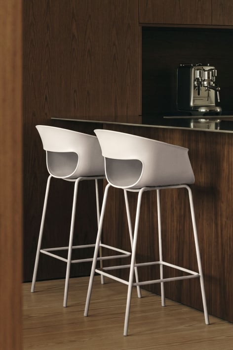 High stool 75 cm in polypropylene and off-white steel Alanys - White Stone