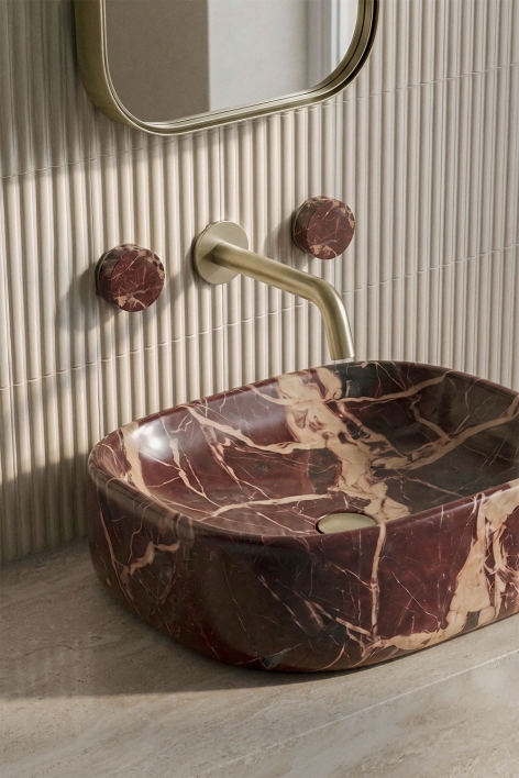 Gilstoin natural stone built-in basin mixer set and Orveta brass Click-Clack type basin drain valve - Brushed Gold